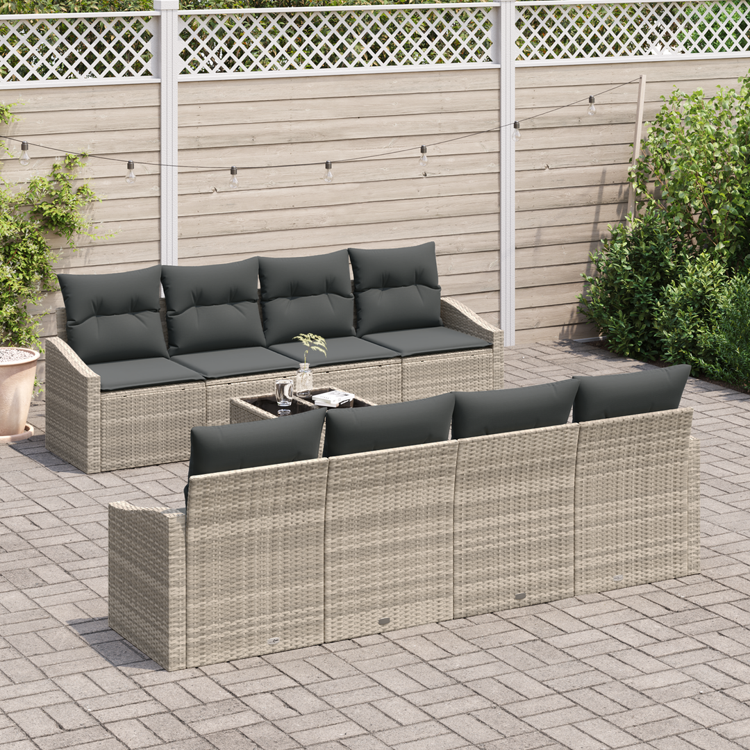 Sofa Sæt med pude med pude 9 pcs Lysegrå polyrattan