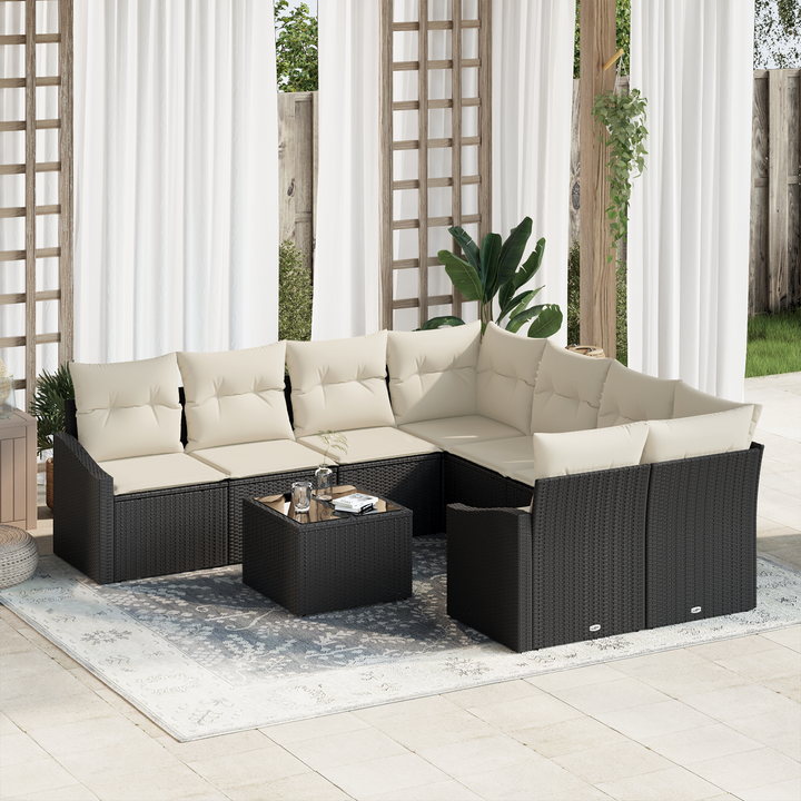 Sofa Sæt med pude med pude 9 pcs Sort og Cream polyrattan