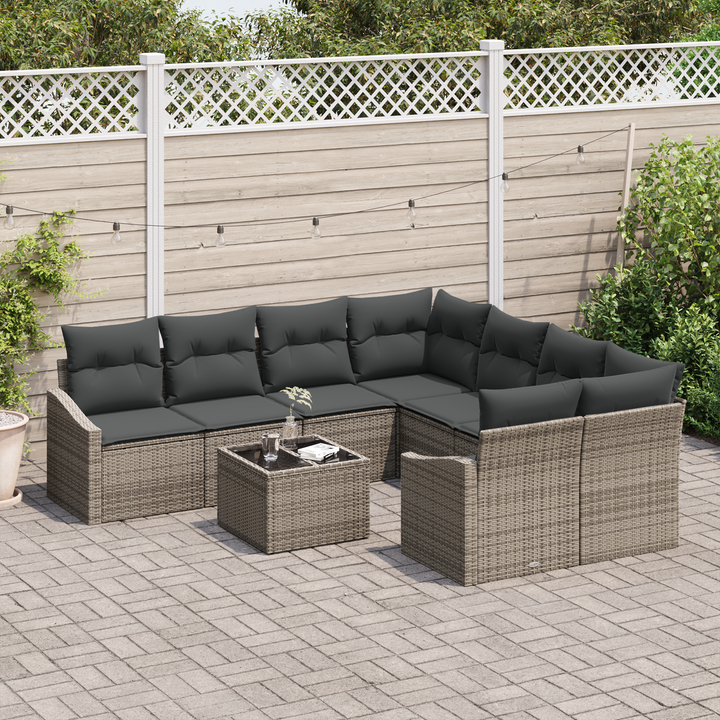 Sofa Sæt med pude med pude 9 pcs Grå polyrattan