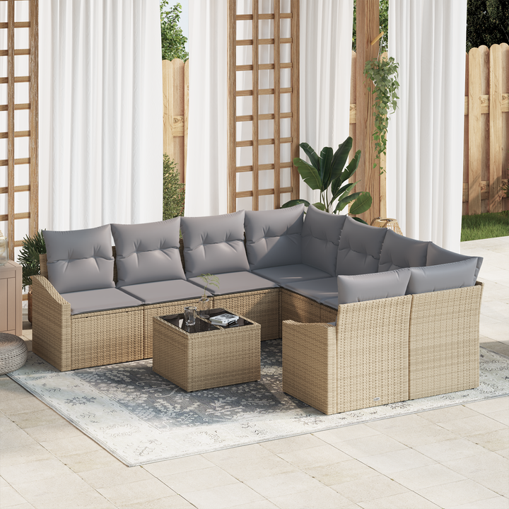 Sofa Sæt med pude med pude 9 pcs Beige og lys grå polyrattan