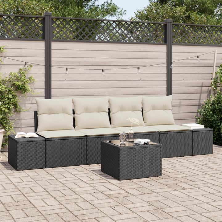 Sofa Sæt med pude med pude 5 pcs Sort og Cream polyrattan