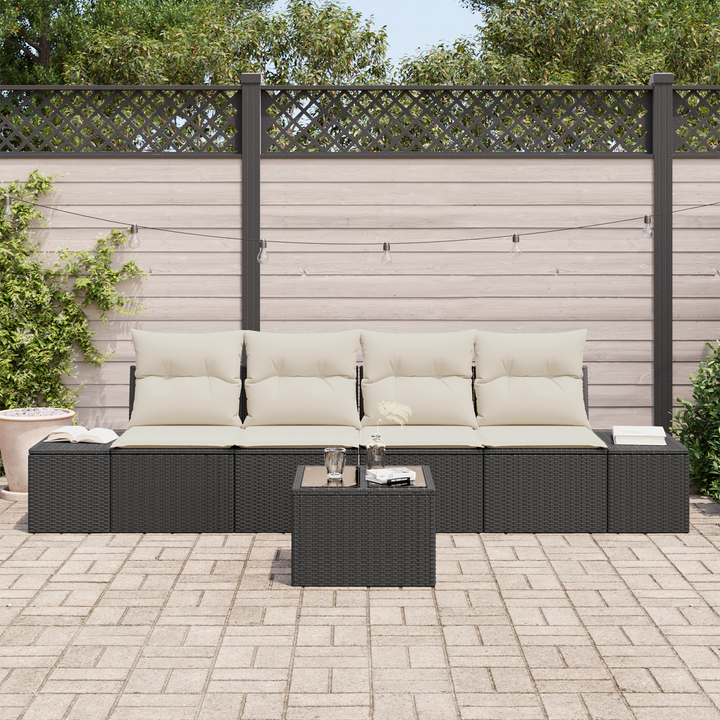 Sofa Sæt med pude med pude 5 pcs Sort og Cream polyrattan