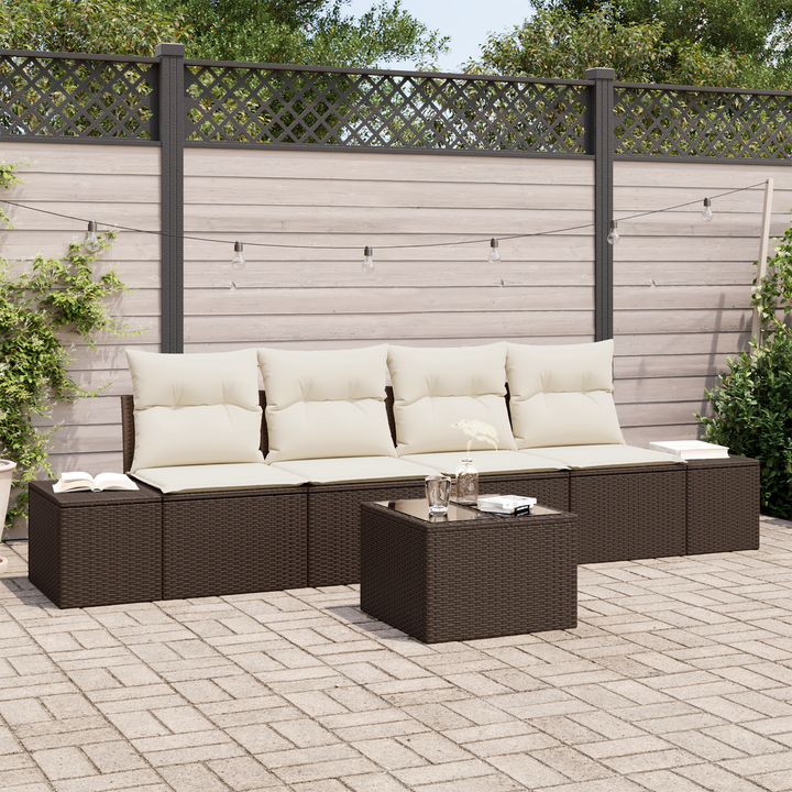 Sofa Sæt med pude med pude 5 pcs Brun og Creme polyrattan