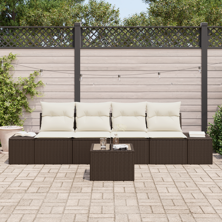 Sofa Sæt med pude med pude 5 pcs Brun og Creme polyrattan