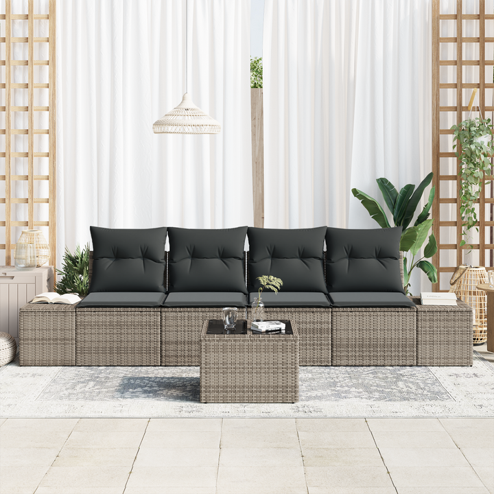 Sofa Sæt med pude med pude 5 pcs Grå polyrattan