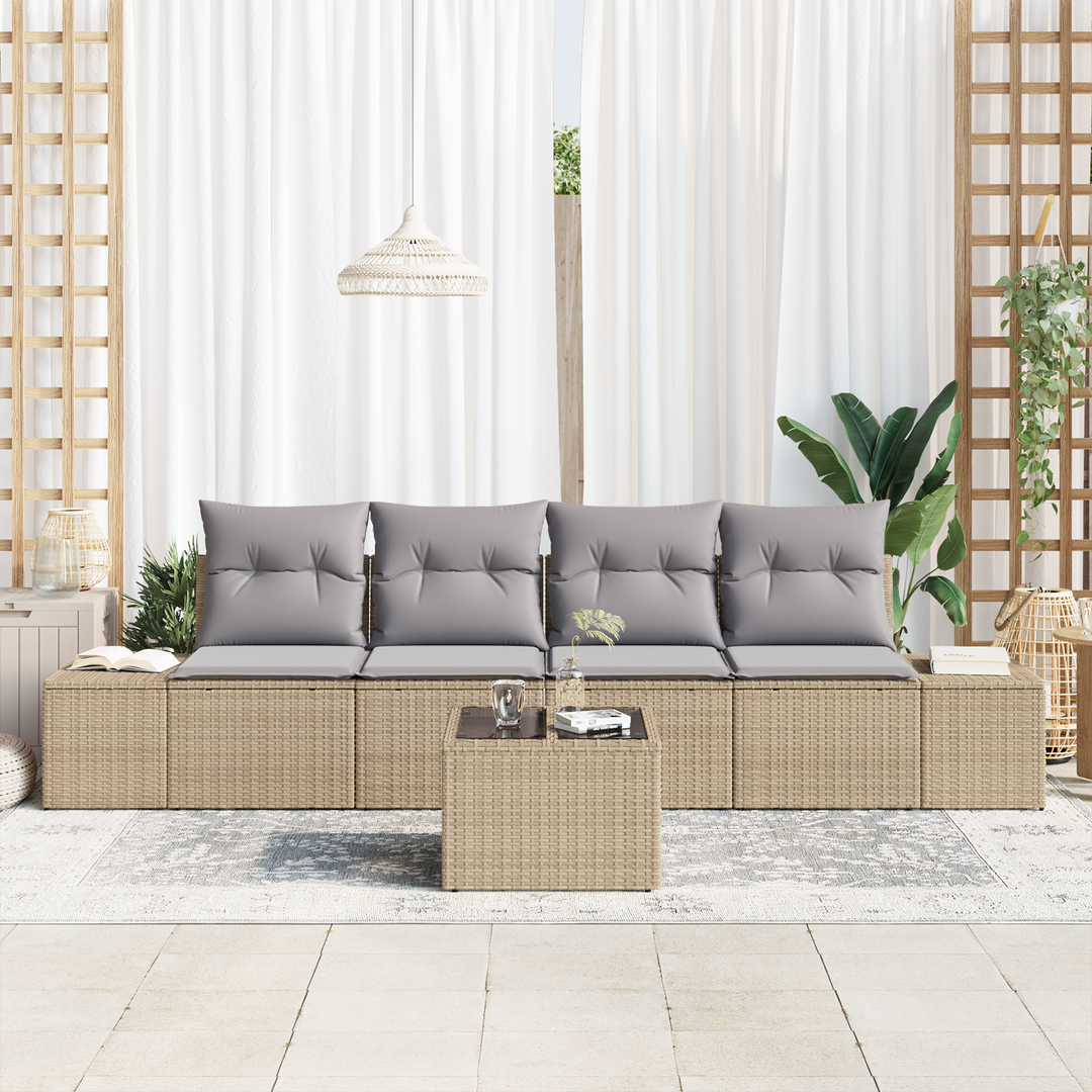 Sofa Sæt med pude med pude 5 pcs Beige og lys grå polyrattan