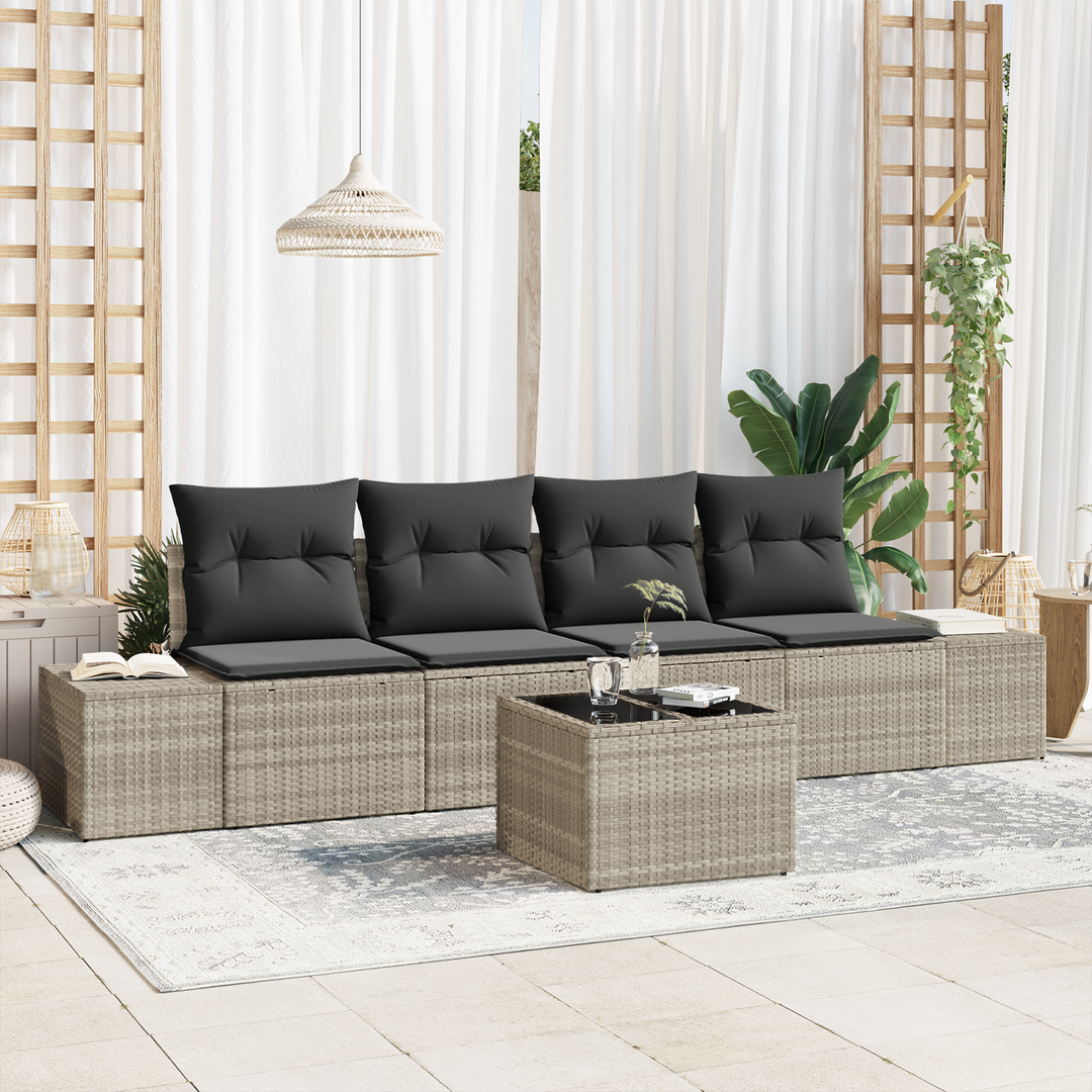 Sofa Sæt med pude med pude 5 pcs Lysegrå polyrattan