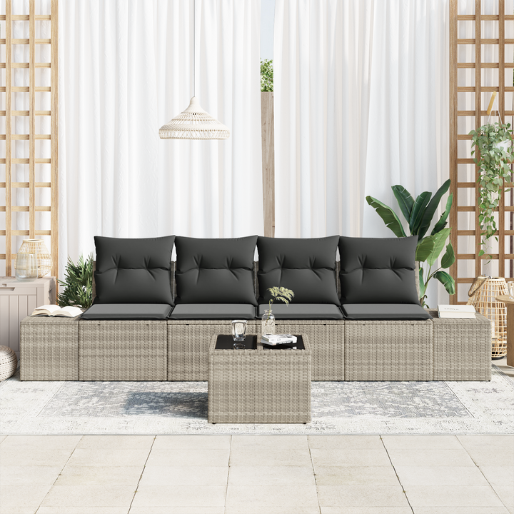Sofa Sæt med pude med pude 5 pcs Lysegrå polyrattan
