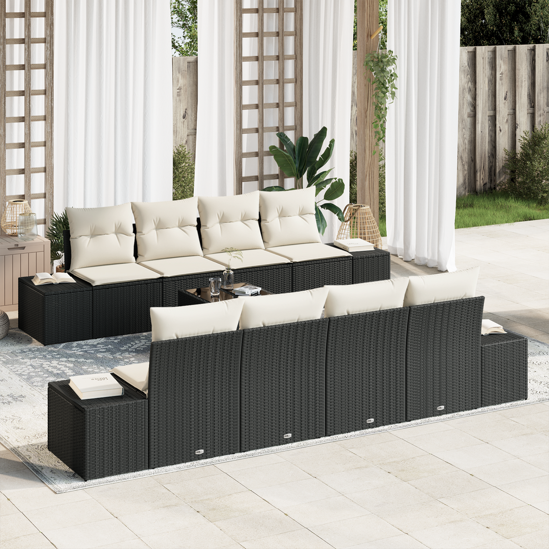 Havesofa Sæt med pude 7 pcs Sort og Cream polyrattan