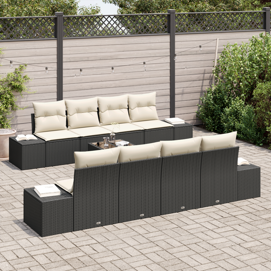 Havesofa Sæt med pude 7 pcs Sort og Cream polyrattan