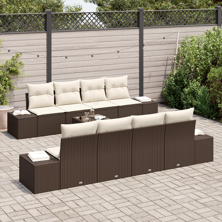 Havesofa Sæt med pude 7 pcs Brun og cremefarvet polyrattan