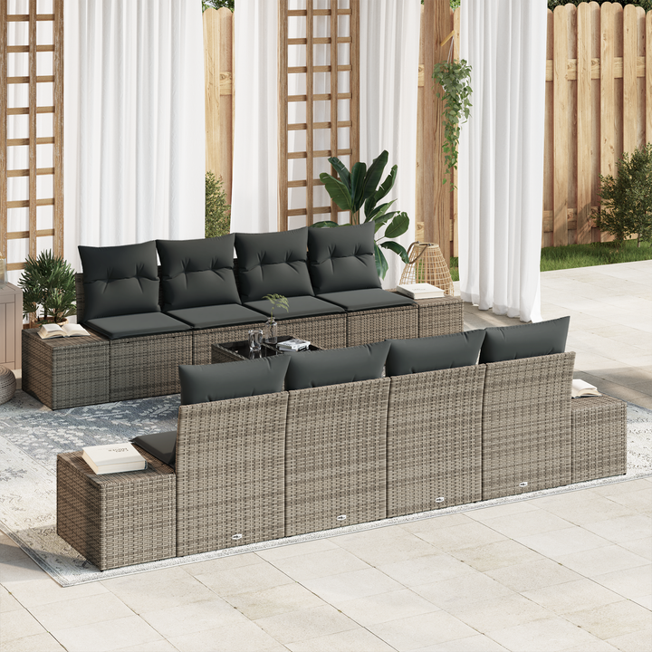Havesofa Sæt med pude 7 pcs Grå polyrattan