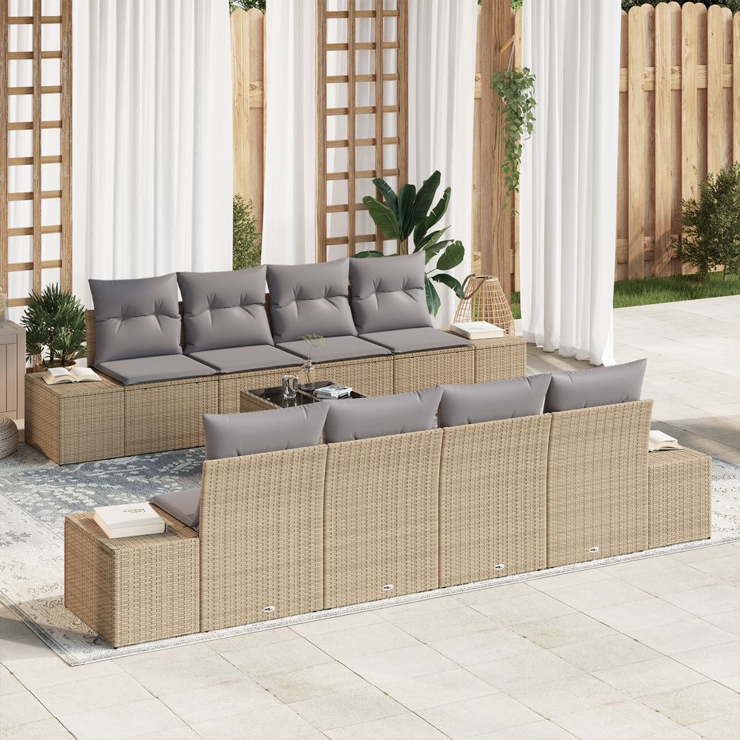 Havesofa Sæt med pude 7 pcs Beige og lys grå polyrattan