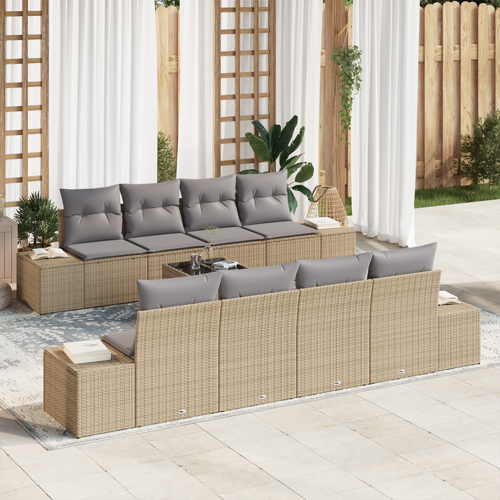 Havesofa Sæt med pude 7 pcs Beige og lys grå polyrattan