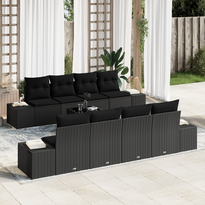 Havesofa Sæt med pude 7 pcs Sort polyrattan