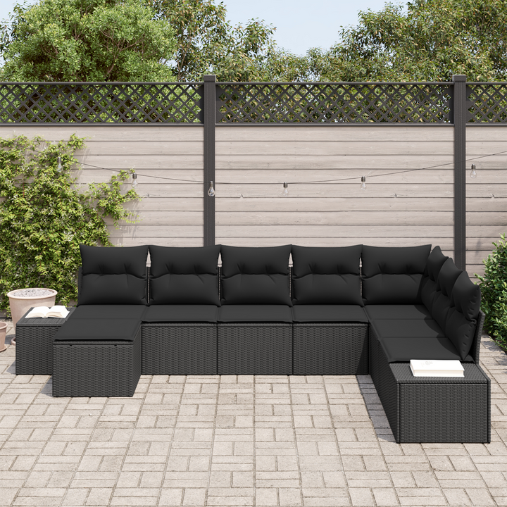 Havesofa Sæt med pude 8 pcs Sort polyrattan