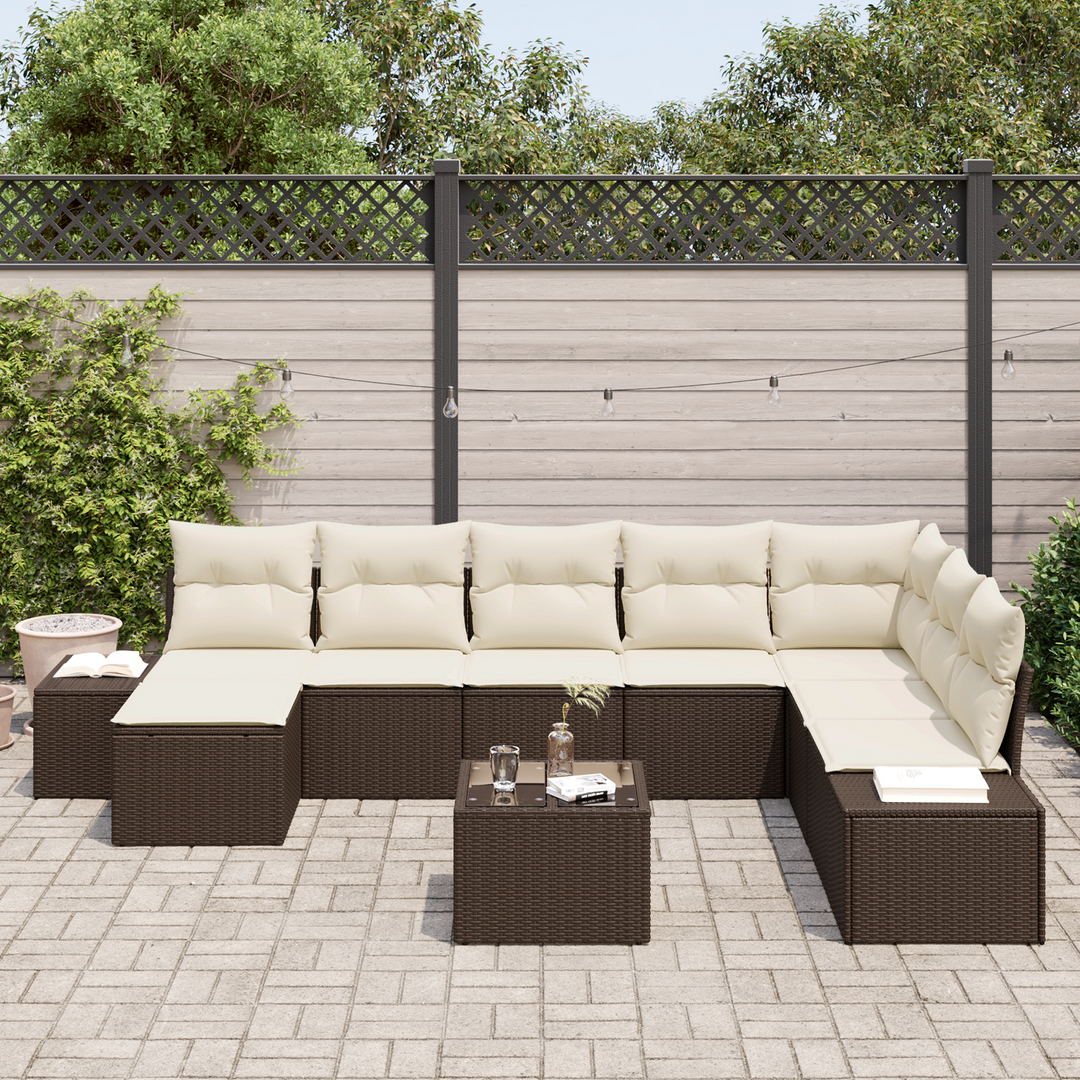 Havesofa Sæt med pude 9 pcs Brun polyrattan