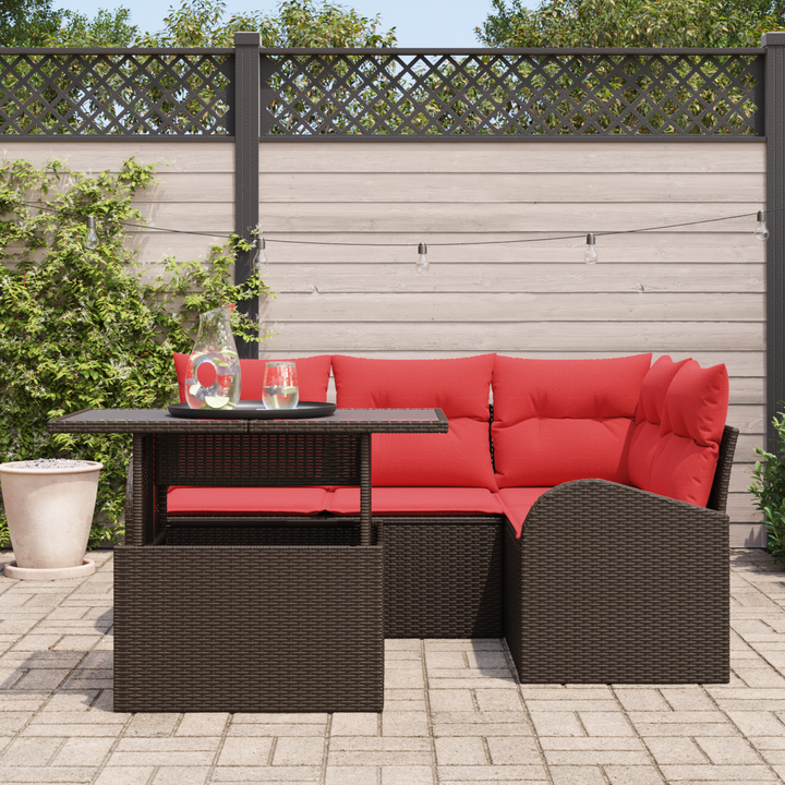 Havesofa Sæt med opbevaring 5 pcs Brun og Rød polyrattan