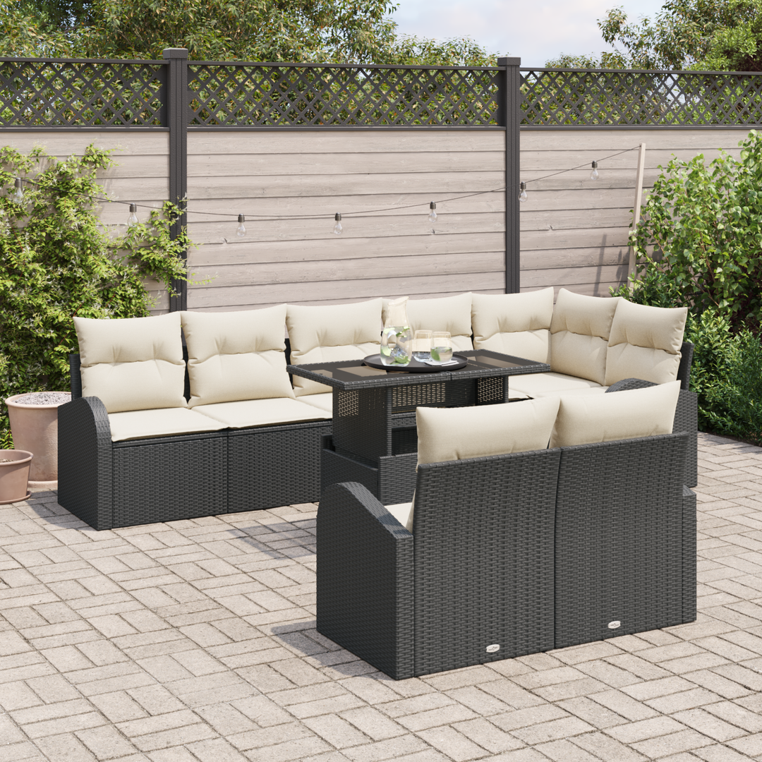 Havesofa Sæt med opbevaring 9 pcs Sort og Cream polyrattan