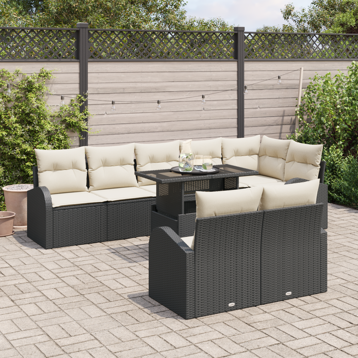 Havesofa Sæt med opbevaring 9 pcs Sort og Cream polyrattan