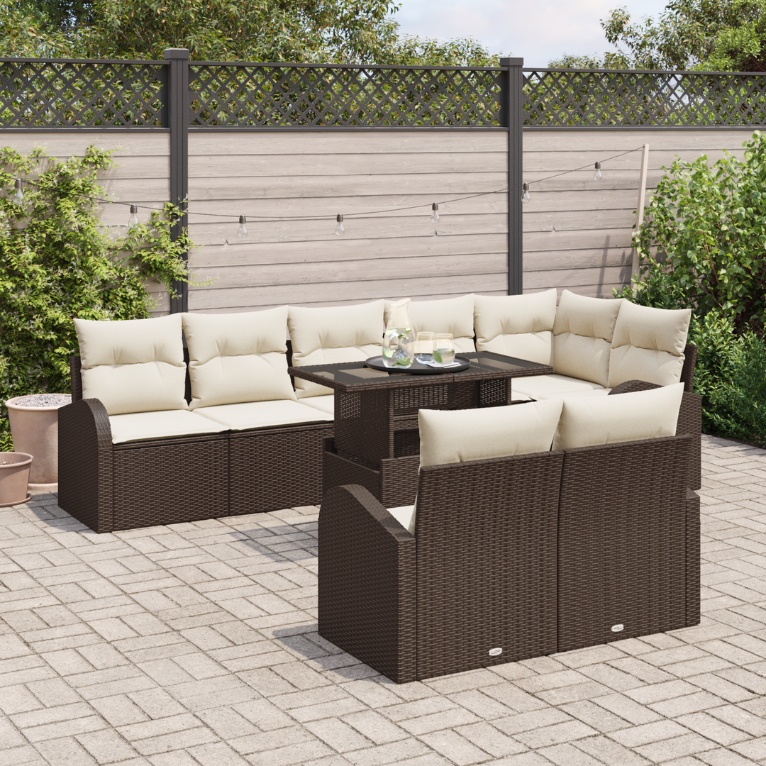 Havesofa Sæt med opbevaring 9 pcs Brun og Creme polyrattan