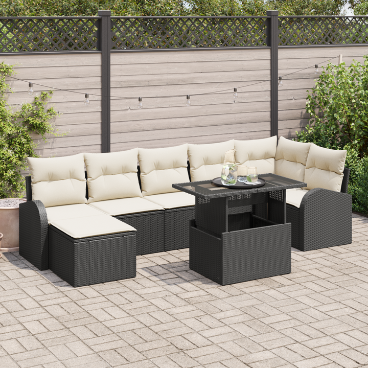 Havesofa Sæt med opbevaring 8 pcs Sort og Cream polyrattan