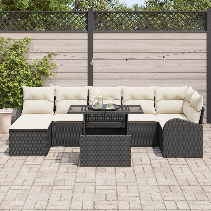 Havesofa Sæt med opbevaring 8 pcs Sort og Cream polyrattan