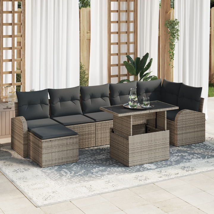 Havesofa Sæt 8 pcs Grå Polyrattan og pulverlakeret stål og glas