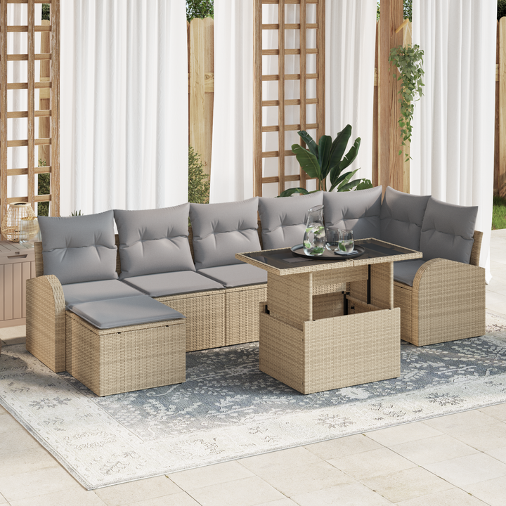 Havesofa Sæt med pude 8 pcs beige og lysegrå