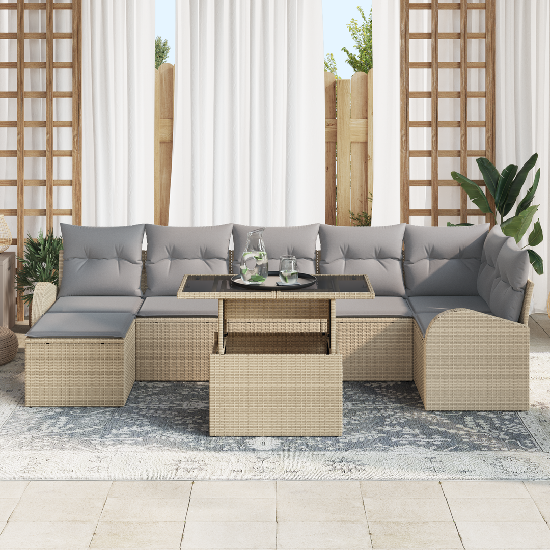 Havesofa Sæt med pude 8 pcs beige og lysegrå