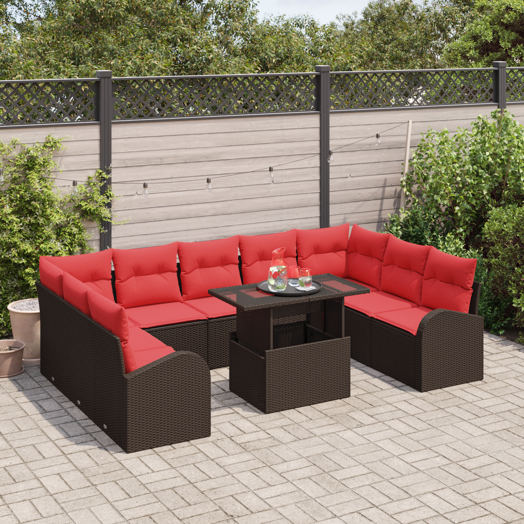 Havesofa Sæt med opbevaring med pude 10 pcs Brun polyrattan