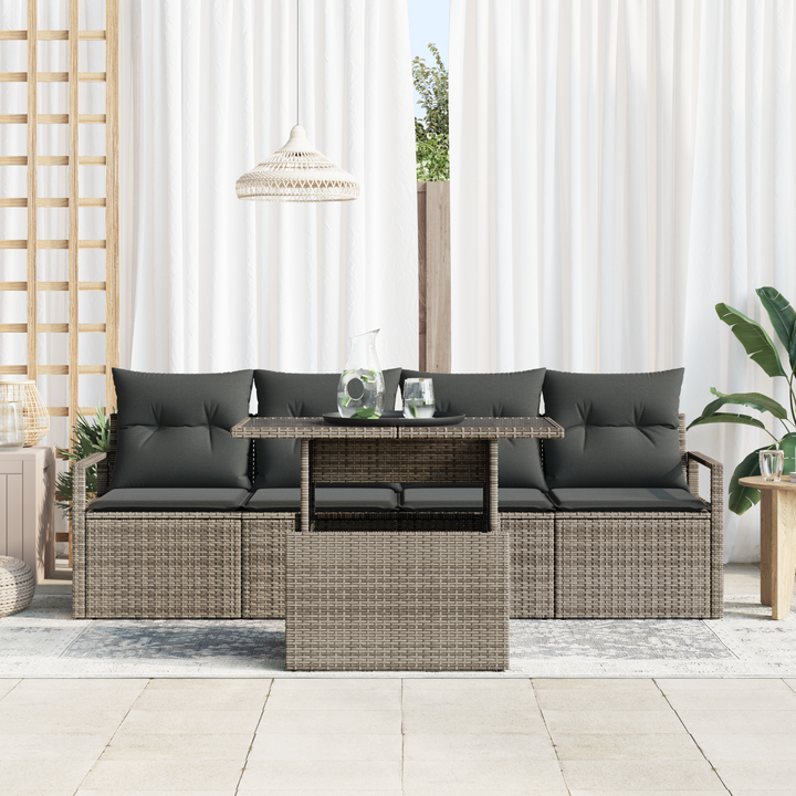 Havesofa Sæt med opbevaring med pude 5 pcs Grå polyrattan