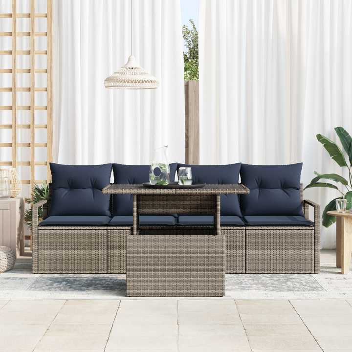 Havesofa Sæt med opbevaring med pude 5 pcs Grå polyrattan