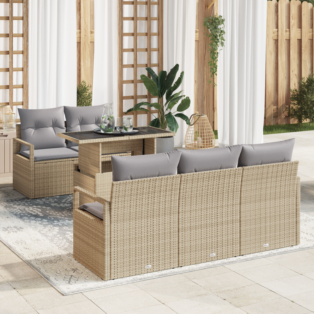 Havesofa Sæt med opbevaring 6 pcs Beige og lys grå polyrattan