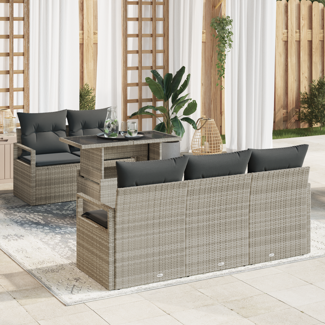 Havesofa Sæt med opbevaring med pude 6 pcs Lysegrå polyrattan