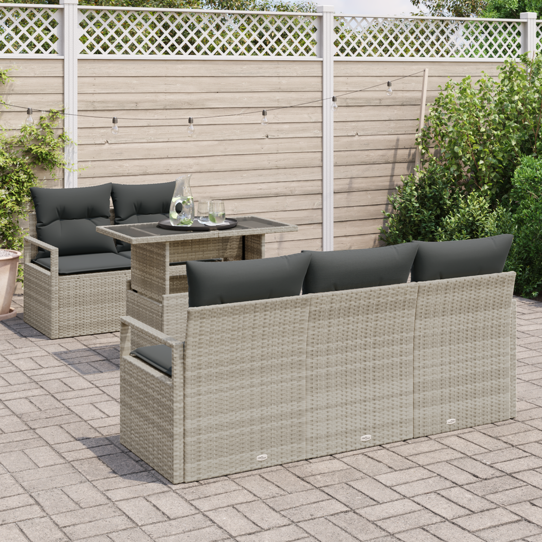 Havesofa Sæt med opbevaring med pude 6 pcs Lysegrå polyrattan