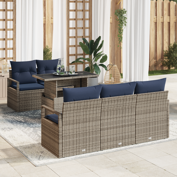 Havesofa Sæt med opbevaring med pude 6 pcs Grå polyrattan