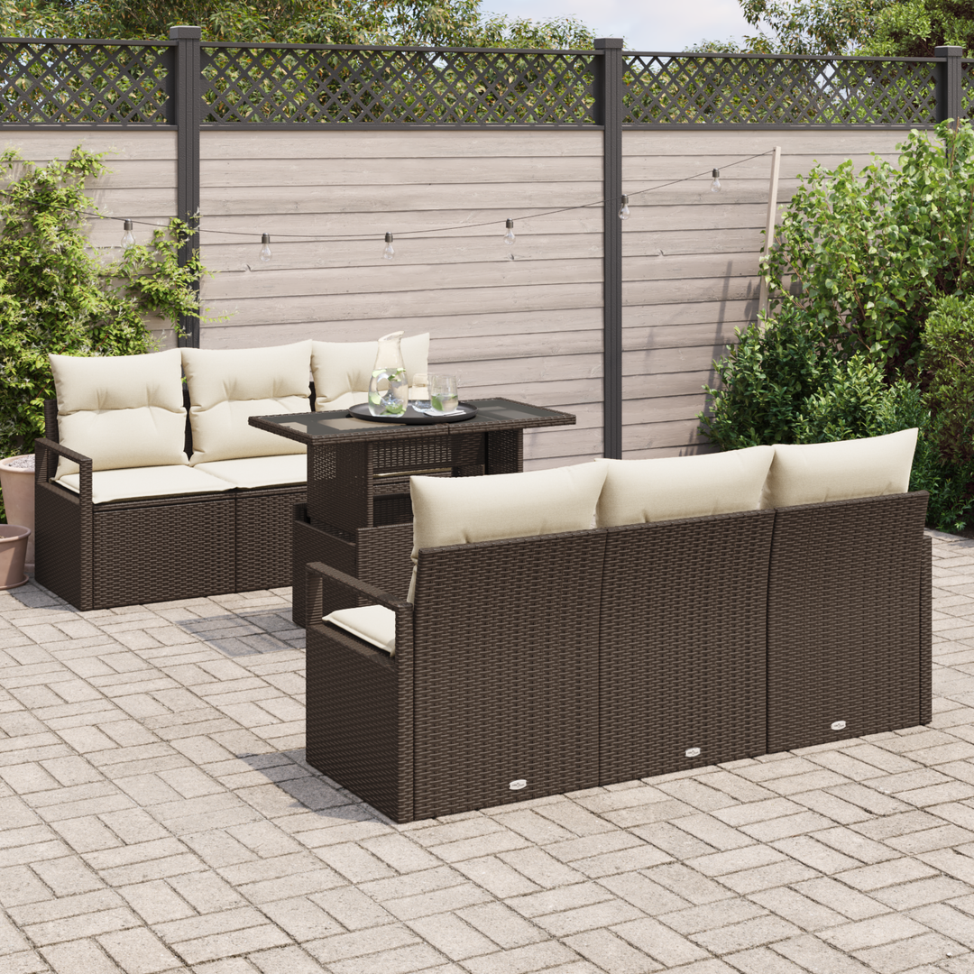 Havesofa Sæt med opbevaring 7 pcs Brun og Creme polyrattan