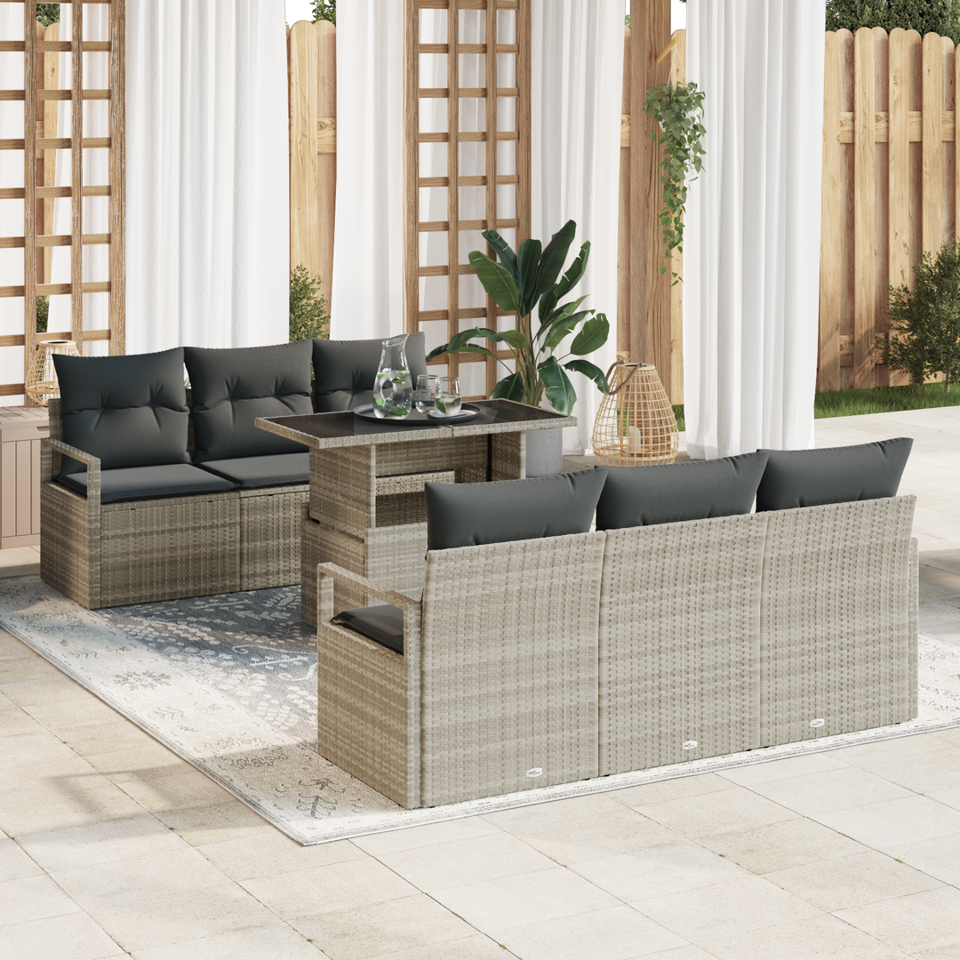 Havesofa Sæt med opbevaring med pude 7 pcs Lysegrå polyrattan