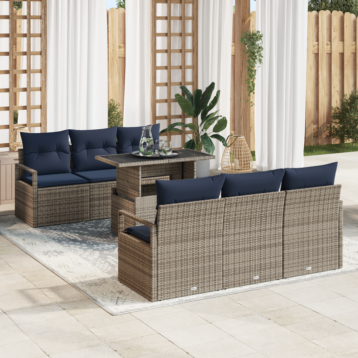 Havesofa Sæt med opbevaring med pude 7 pcs Grå polyrattan