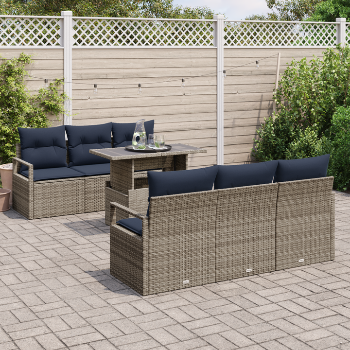 Havesofa Sæt med opbevaring med pude 7 pcs Grå polyrattan