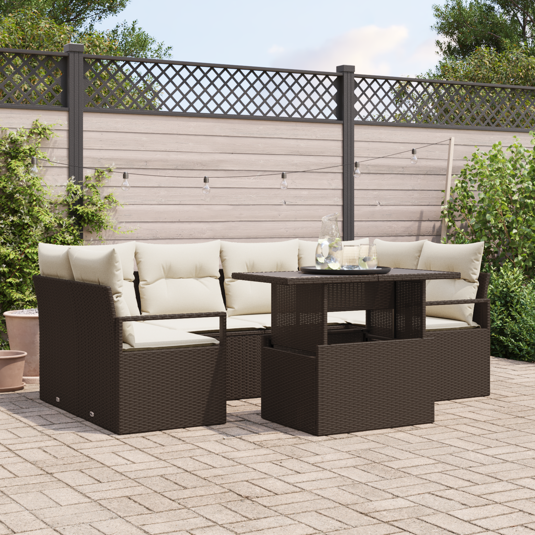 Havesofa Sæt med opbevaring med pude 7 pcs Brun polyrattan