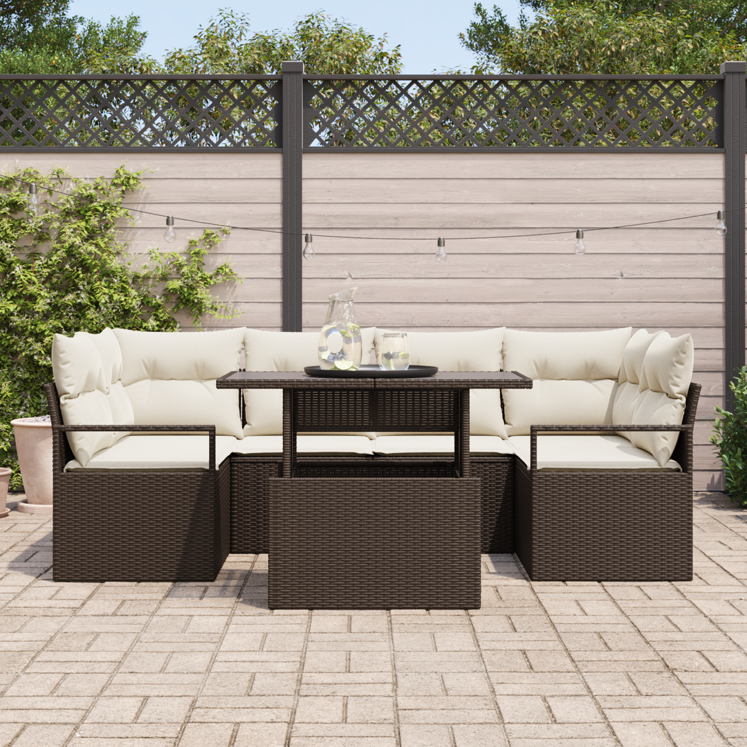 Havesofa Sæt med opbevaring med pude 7 pcs Brun polyrattan