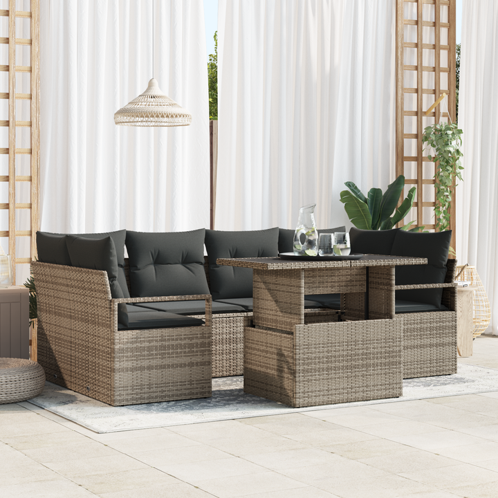 Havesofa Sæt med opbevaring med pude 7 pcs Grå polyrattan
