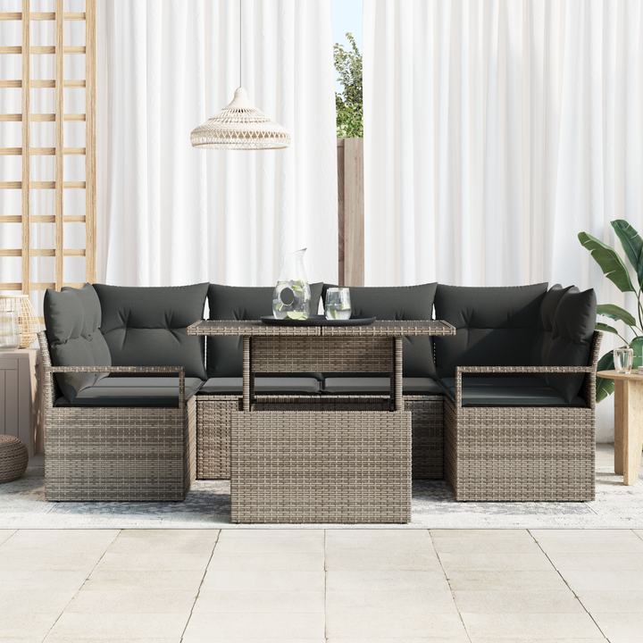 Havesofa Sæt med opbevaring med pude 7 pcs Grå polyrattan
