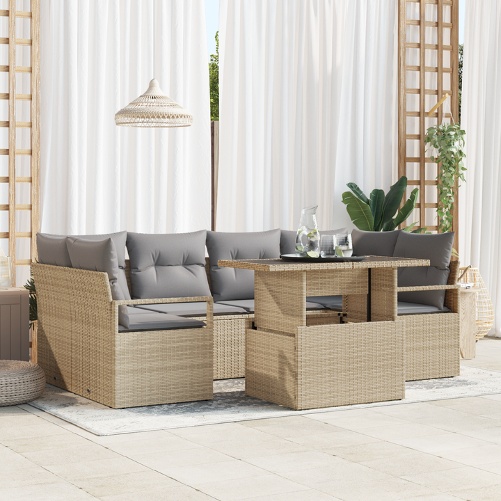 Havesofa Sæt med opbevaring med pude 7 pcs Beige polyrattan
