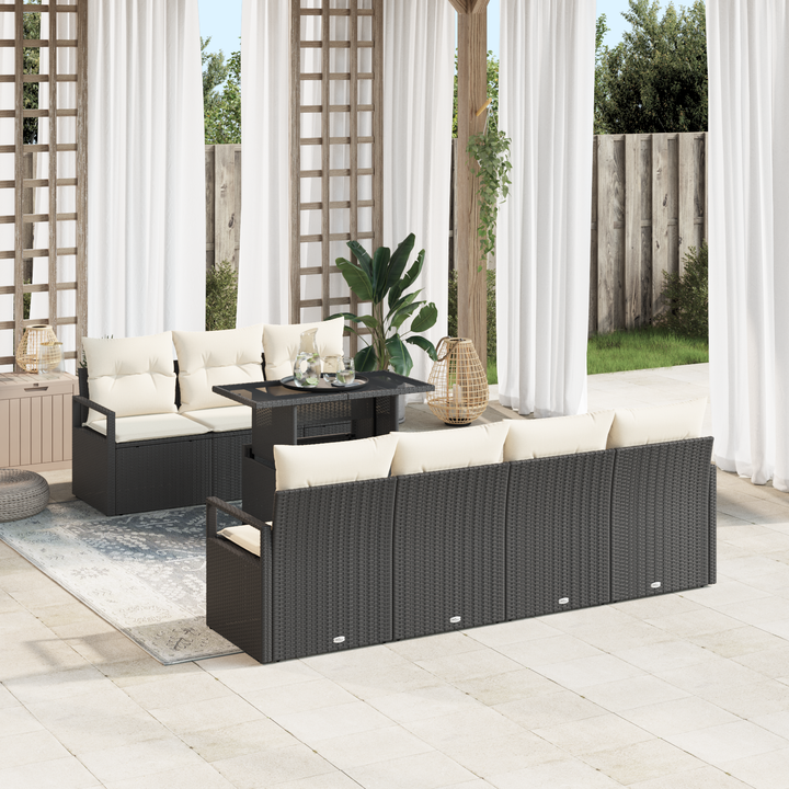 Havesofa Sæt med opbevaring 8 pcs Sort og Cream polyrattan