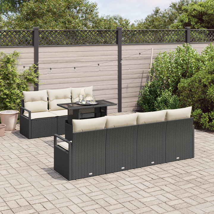 Havesofa Sæt med opbevaring 8 pcs Sort og Cream polyrattan