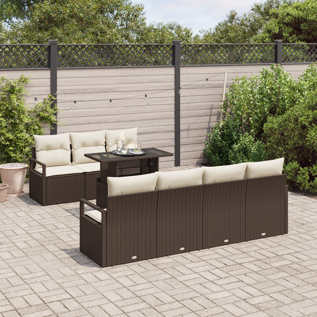 Havesofa Sæt med pude 8 pcs Brun og Creme polyrattan