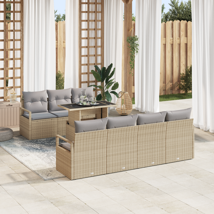 Havesofa Sæt med pude 8 pcs Beige og lys grå polyrattan
